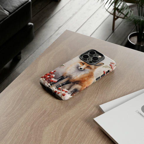 Christmas Fox in a Wreath of Red Berries - Impact Resistant Phone Case